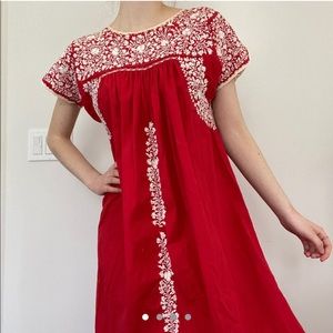 red embroidered flowy dress